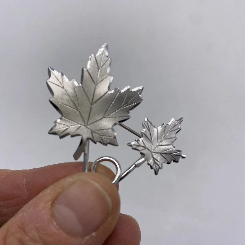Sterling Silver Leaf Brooch Pin Forstner Hand Etched Fall 925 Gift